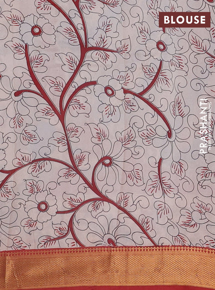 Kalamkari semi silk saree grey and rust shade with allover prints and mangalgiri border