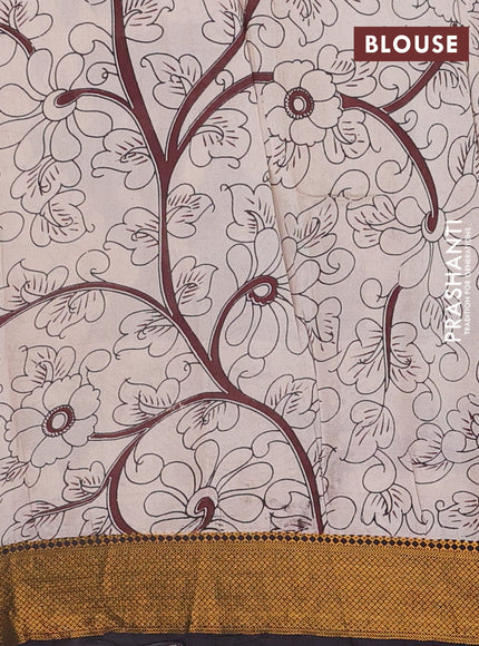 Kalamkari semi silk saree coffee brown and black with alover prints and mangalgiri border