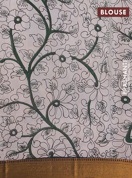 Kalamkari semi silk saree coffee brown and black with allover prints and mangalgiri border