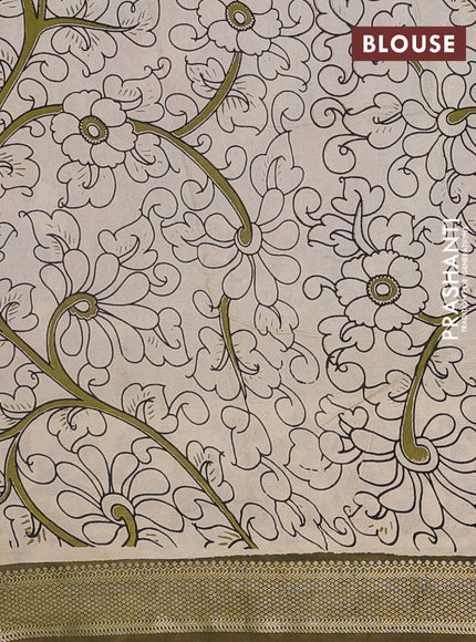 Kalamkari semi silk saree wine shade and mehendi green with allover prints and mangalgiri border