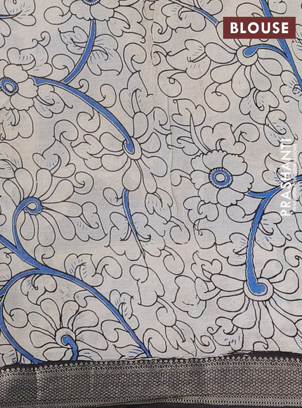 Kalamkari semi silk saree cs blue  and black with allover prints and mangalgiri border