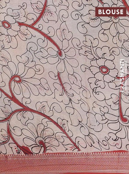 Kalamkari semi silk saree mustard yellow and rust shade with allover prints and mangalgiri border