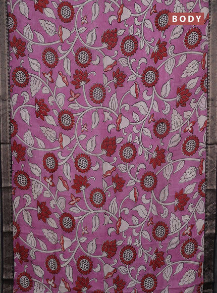 Kalamkari semi silk saree mauve pink and black with allover prints and mangalgiri border