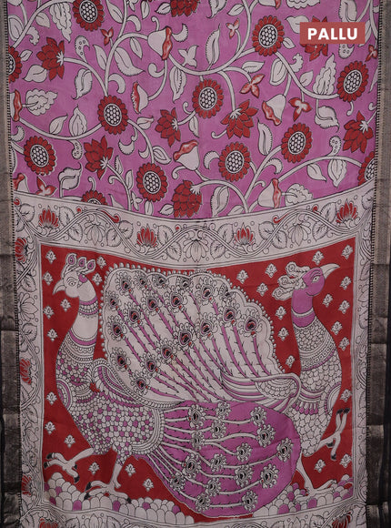 Kalamkari semi silk saree mauve pink and black with allover prints and mangalgiri border