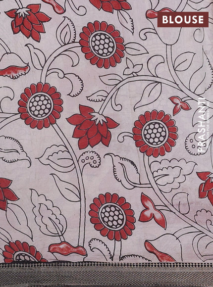 Kalamkari semi silk saree mauve pink and black with allover prints and mangalgiri border