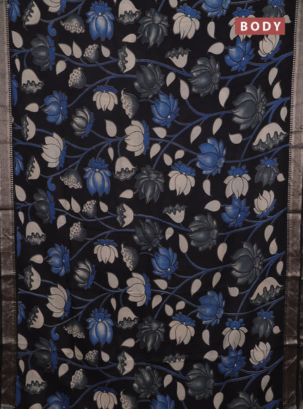 Kalamkari semi silk saree black with allover prints and mangalgiri border