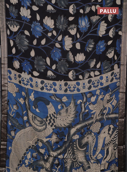 Kalamkari semi silk saree black with allover prints and mangalgiri border