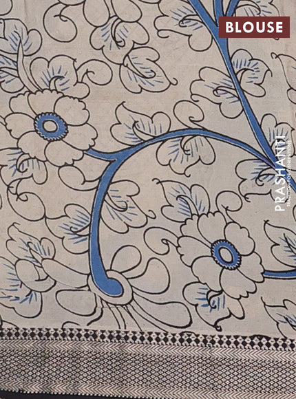Kalamkari semi silk saree black with allover prints and mangalgiri border