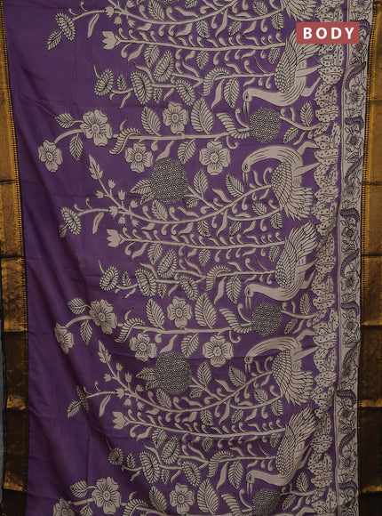 Kalamkari semi silk saree lavender and black with allover prints and mangalgiri border