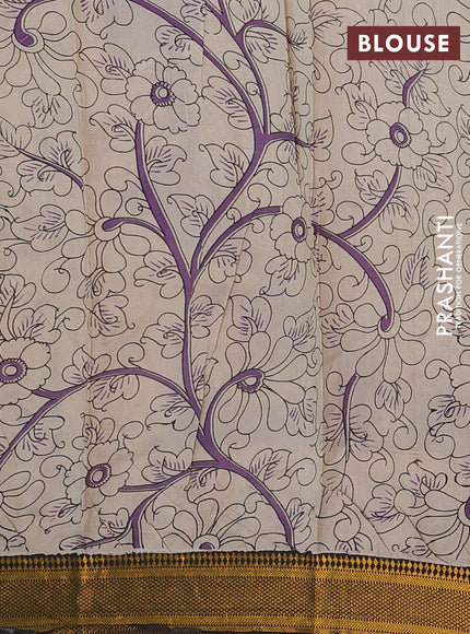 Kalamkari semi silk saree lavender and black with allover prints and mangalgiri border