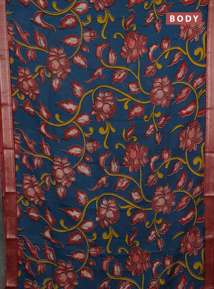 Kalamkari semi silk saree peacock green and rust shade with allover prints and mangalgiri border