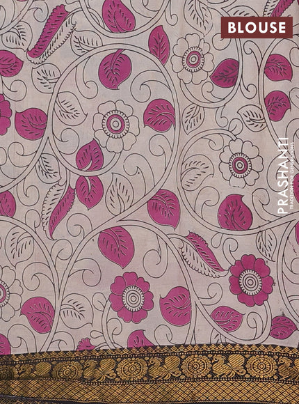 Kalamkari semi silk saree cs blue beige and black with allover pichwai prints and mangalgiri border