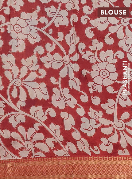 Kalamkari semi silk saree beige and maroon with allover prints and mangalgiri border