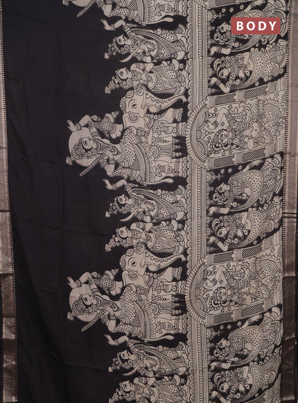 Kalamkari semi silk saree beige and black with allover prints and mangalgiri border