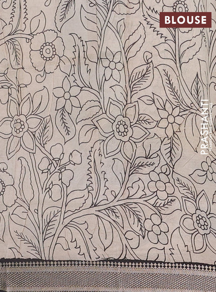 Kalamkari semi silk saree beige and black with allover prints and mangalgiri border