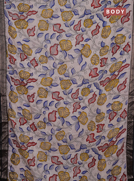 Kalamkari semi silk saree beige and black with allover prints and mangalgiri border
