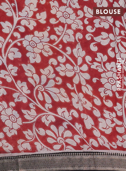 Kalamkari semi silk saree beige and black with allover prints and mangalgiri border