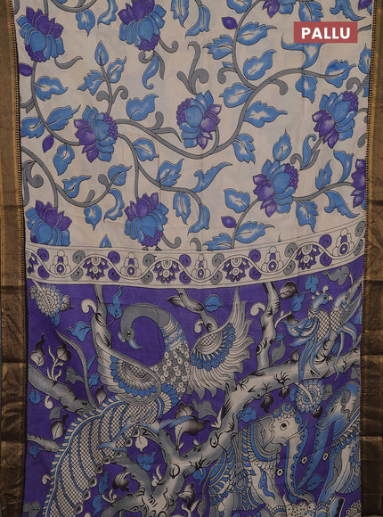 Kalamkari semi silk saree beige and black with allover prints and mangalgiri border