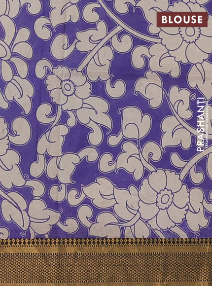 Kalamkari semi silk saree beige and black with allover prints and mangalgiri border