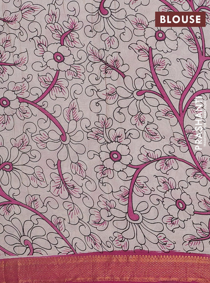 Kalamkari semi silk saree maroon and pink with allover prints and mangalgiri border