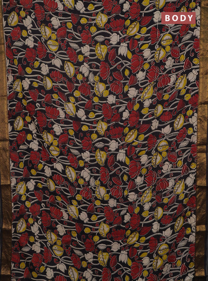 Kalamkari semi silk saree black with allover prints and mangalgiri border