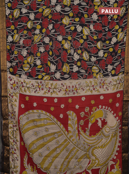 Kalamkari semi silk saree black with allover prints and mangalgiri border