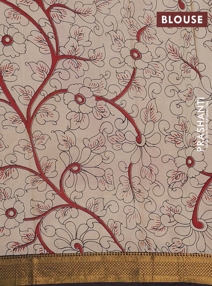 Kalamkari semi silk saree black with allover prints and mangalgiri border