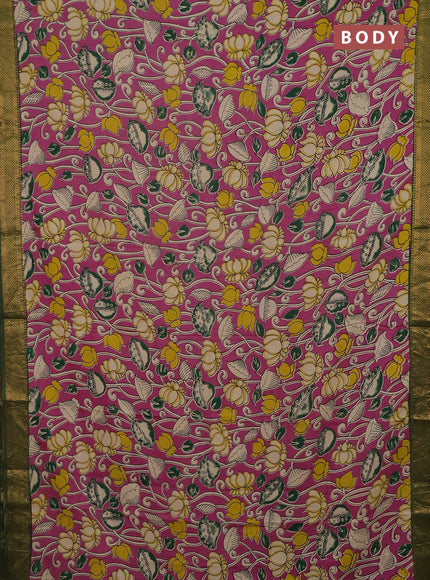 Kalamkari semi silk saree pink and mehendi green with allover prints and mangalgiri border