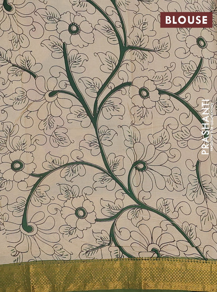 Kalamkari semi silk saree pink and mehendi green with allover prints and mangalgiri border