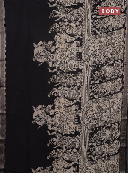Kalamkari semi silk saree beige and black with allover prints and mangalgiri border