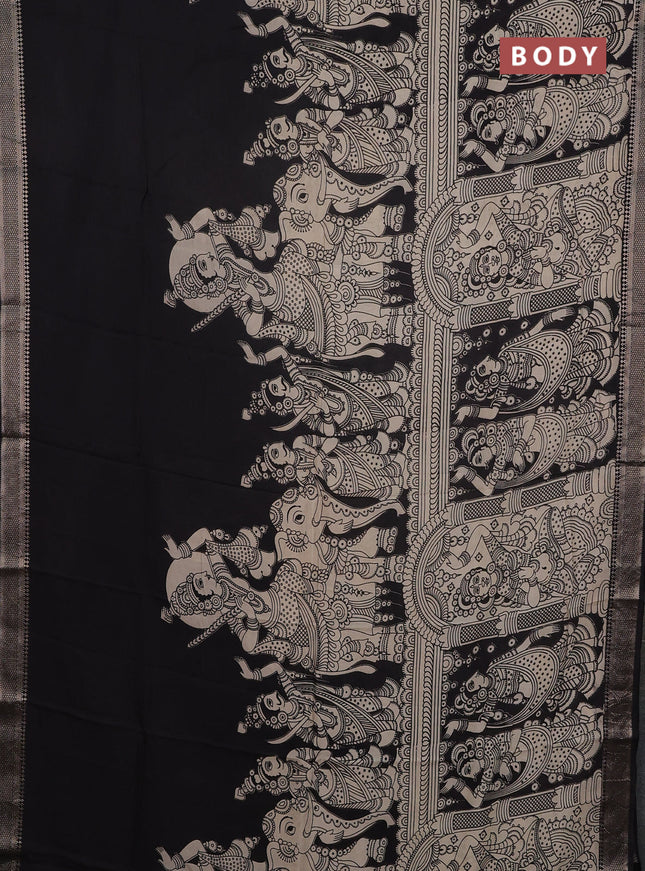 Kalamkari semi silk saree beige and black with allover prints and mangalgiri border