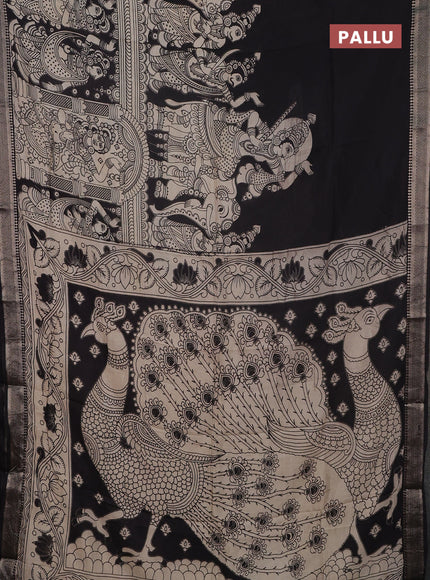 Kalamkari semi silk saree beige and black with allover prints and mangalgiri border