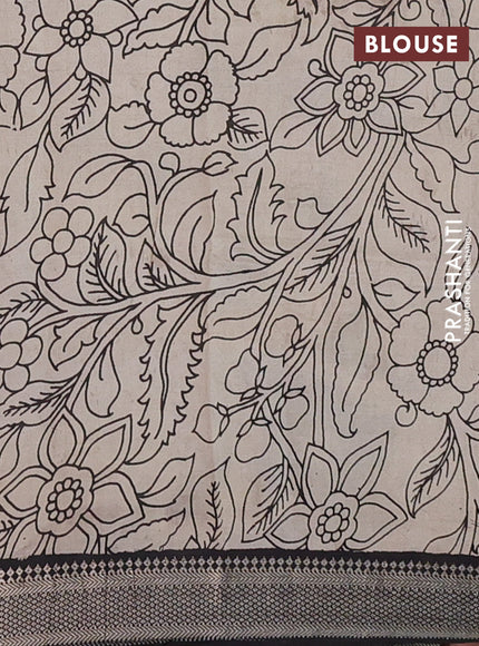 Kalamkari semi silk saree beige and black with allover prints and mangalgiri border