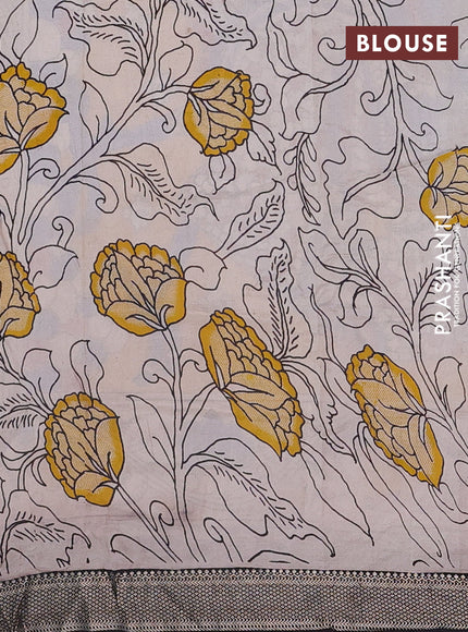 Kalamkari semi silk saree beige and black with allover prints and mangalgiri border