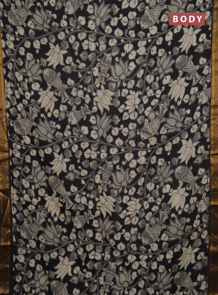 Kalamkari semi silk saree beige and black with allover prints and mangalgiri border