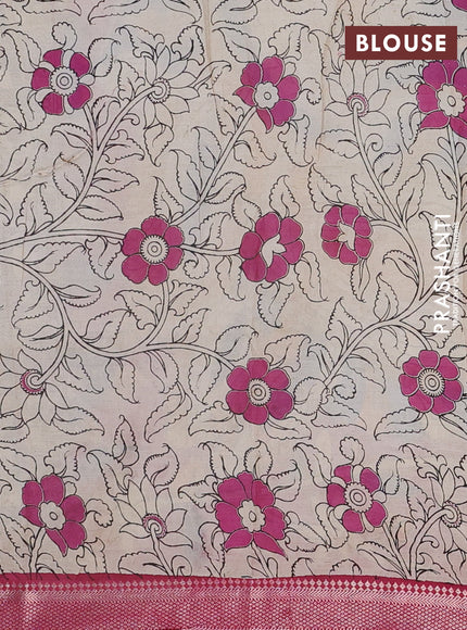 Kalamkari semi silk saree cs blue and maroon with allover prints and mangalgiri border