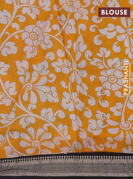 Kalamkari semi silk saree beige and black with allover prints and mangalgiri border