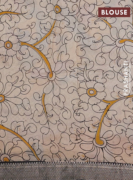 Kalamkari semi silk saree cs blue and black with allover prints and mangalgiri border