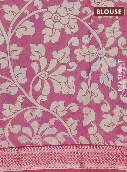 Kalamkari semi silk saree mustard yellow and maroon with allover prints and mangalgiri border