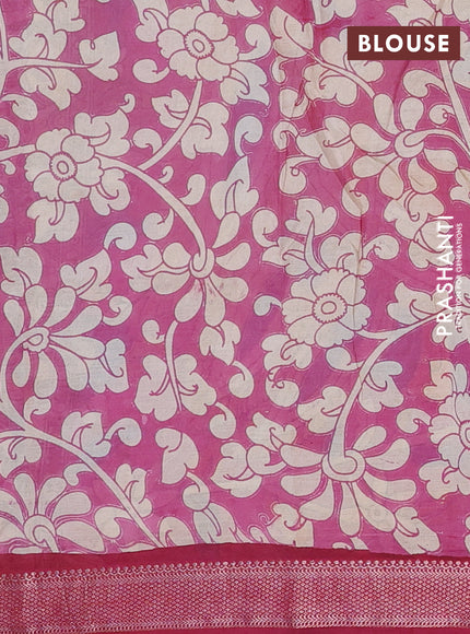 Kalamkari semi silk saree beige and maroon with allover prints and mangalgiri border