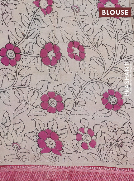 Kalamkari semi silk saree cs blue and maroon with allover prints and mangalgiri border