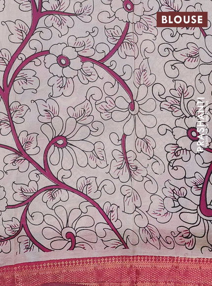 Kalamkari semi silk saree peacock blue and pink with allover prints and mangalgiri border