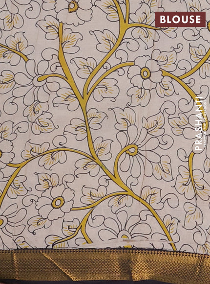 Kalamkari semi silk saree brown and black with allover prints and mangalgiri border