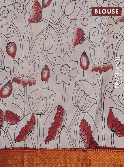 Kalamkari semi silk saree black and rustic maroon with allover pichwai prints and mangalgiri border