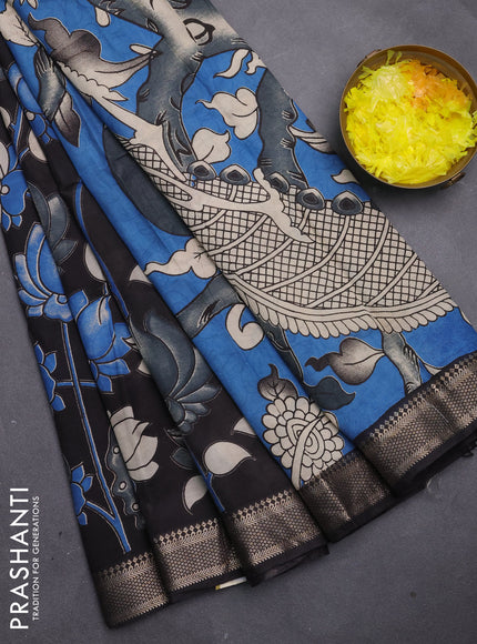 Kalamkari semi silk saree black with allover pichwai prints and mangalgiri border