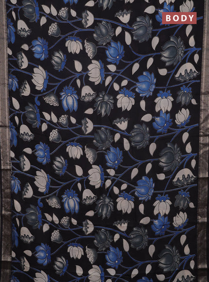 Kalamkari semi silk saree black with allover pichwai prints and mangalgiri border