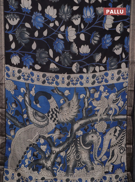 Kalamkari semi silk saree black with allover pichwai prints and mangalgiri border