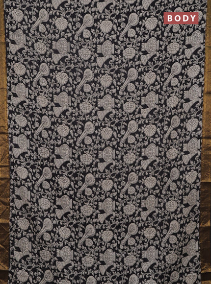 Kalamkari semi silk saree black with allover prints and mangalgiri border