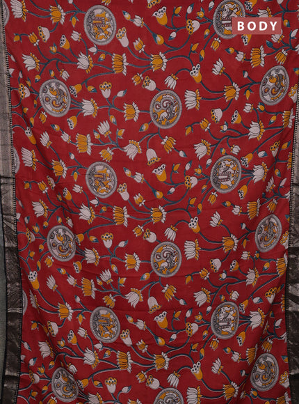 Kalamkari semi silk saree maroon and black with allover prints and mangalgiri border