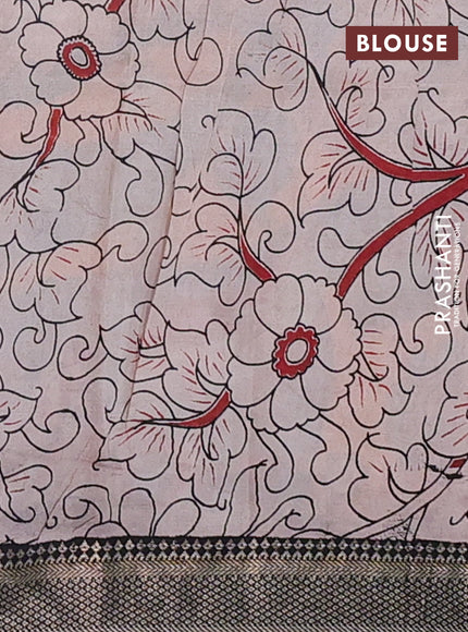 Kalamkari semi silk saree maroon and black with allover prints and mangalgiri border